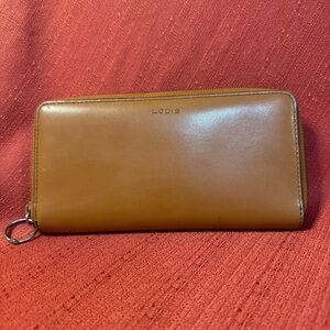 Lodis Caramel Leather‎ Zippered Wallet, EUC